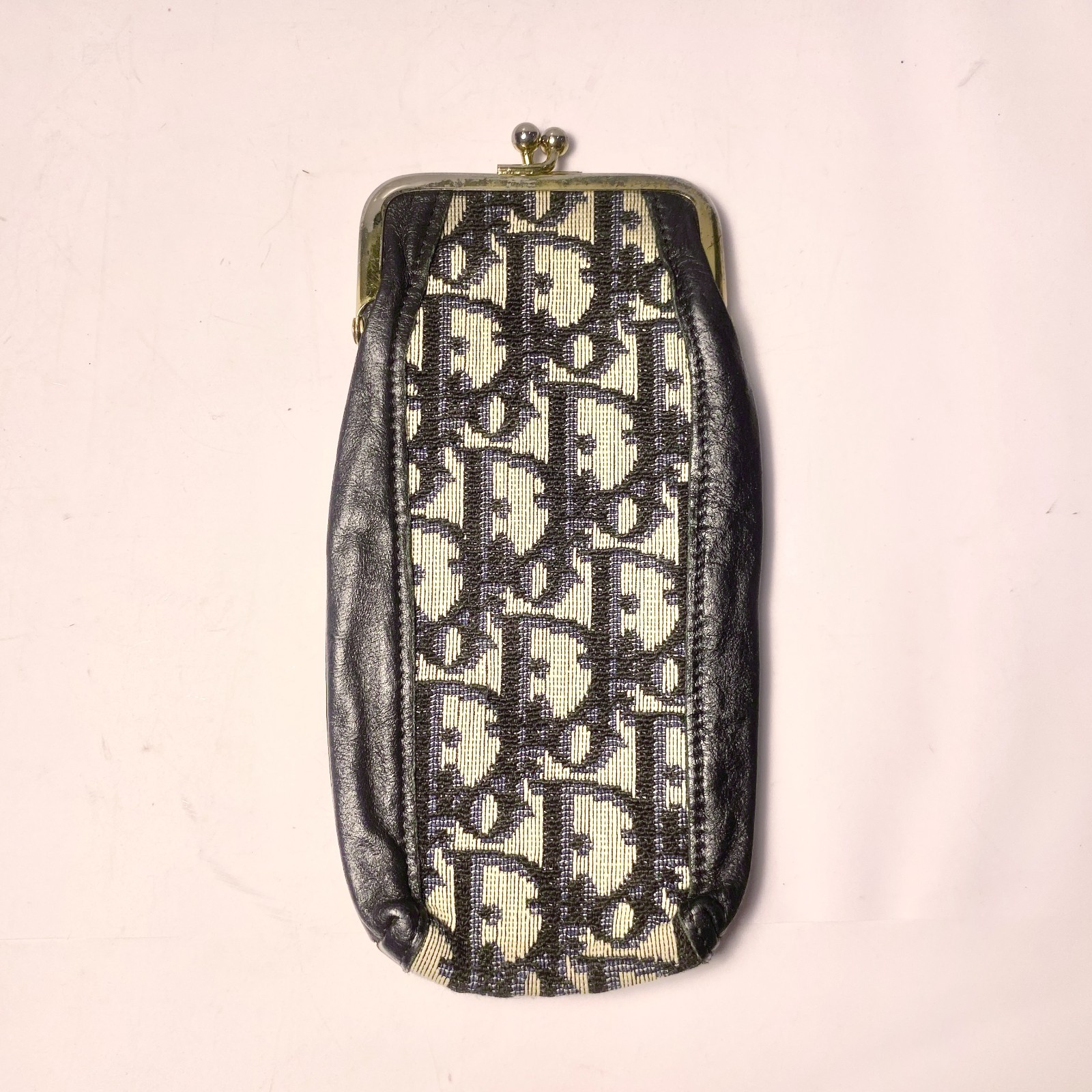 Vintage Christian Dior canvas glasses case in blue & cream with clasp