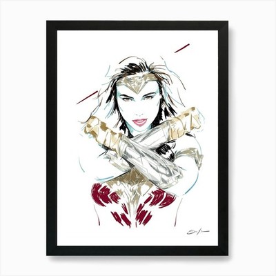 Wonder Woman (Gal Gadot) A - Retro gerahmtes Wandbild Poster Leinwanddruck Bild