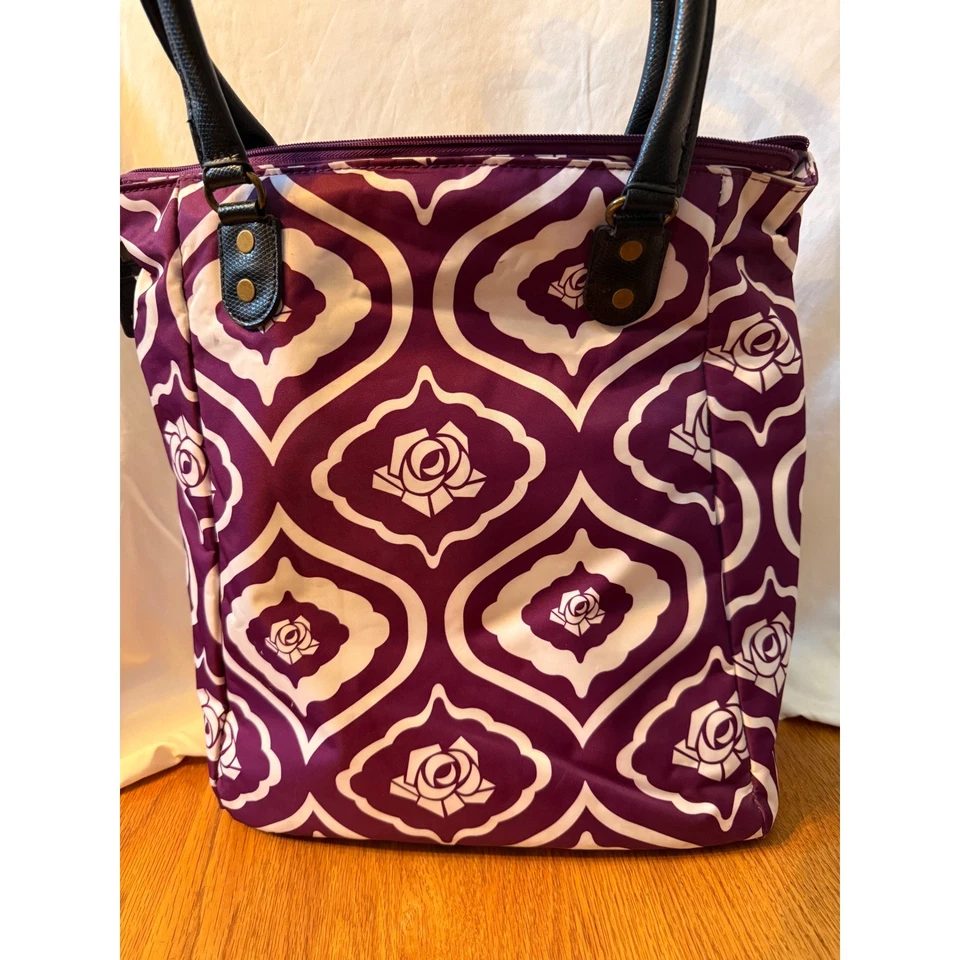 Bolso de Mano Isabella Fiore Púrpura Blanco Estampado Floral Asa Superior Cierre con Cremallera Foto 4 de 4