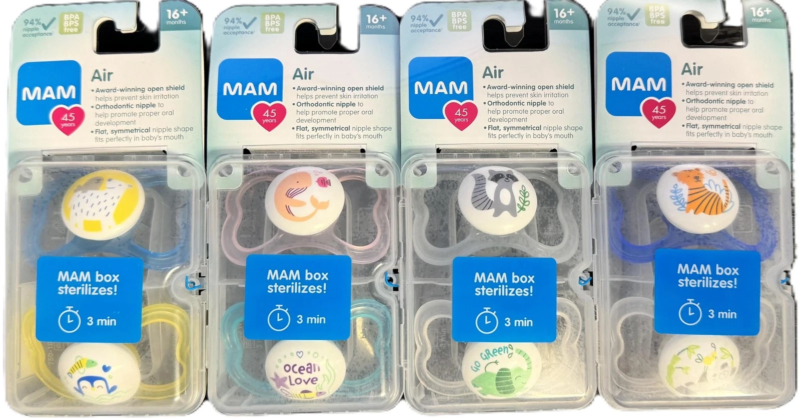 MAM Air Pacifiers Ocean Theme 16+ Months 4 pks of 2 8 Total BPA Free Lightweight
Opens in a new wind