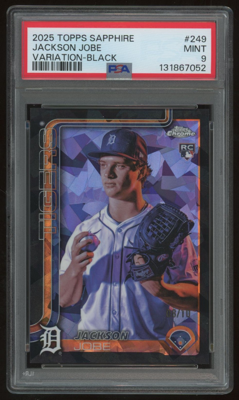 JACKSON JOBE 2025 TOPPS CHROME SAPPHIRE IMAGE VARIATION #249 BLACK 08/10 RC PSA view 1