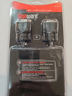 Gigaware 6 Ft (1.82 M) Serial Cable 9-pin (DB9) Male to Female #26-1402 NEW