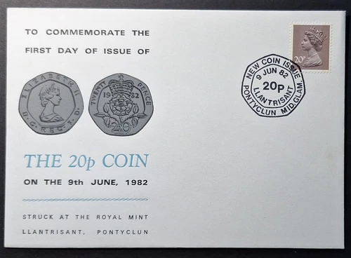 GB Commemorative Cover: First day of issue of the 20p coin