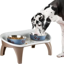 Dog Bowl Stand - 8.5 Inch Tall Feeding Tray for Dogs and Cats, Brown 