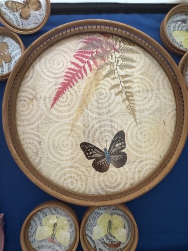 Butterfly Serving Tray & Drinks Coaster Set 7 Pc Bamboo Boho Tiki - Picture 6 of 7