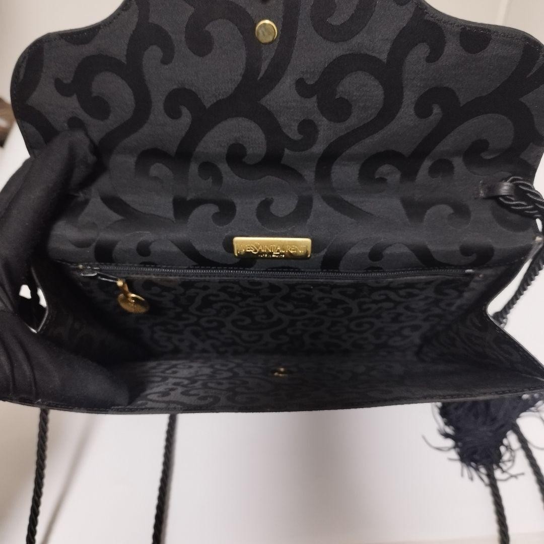 YVES SAINT LAURENT Nylon Leather Shoulder Bag Black Arabesque Fringe Classic thumbnail 10