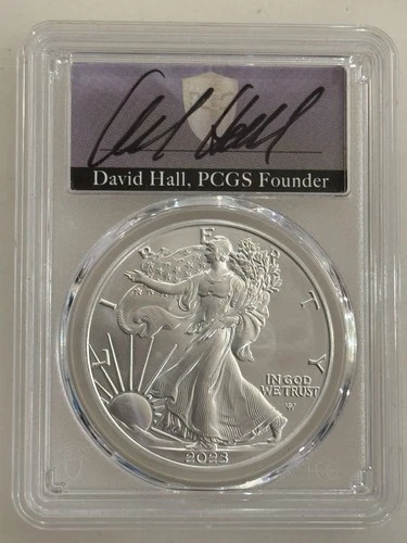 2023 $1 Silver Eagle PCGS SP70 First Day of Issue David Hall Signed