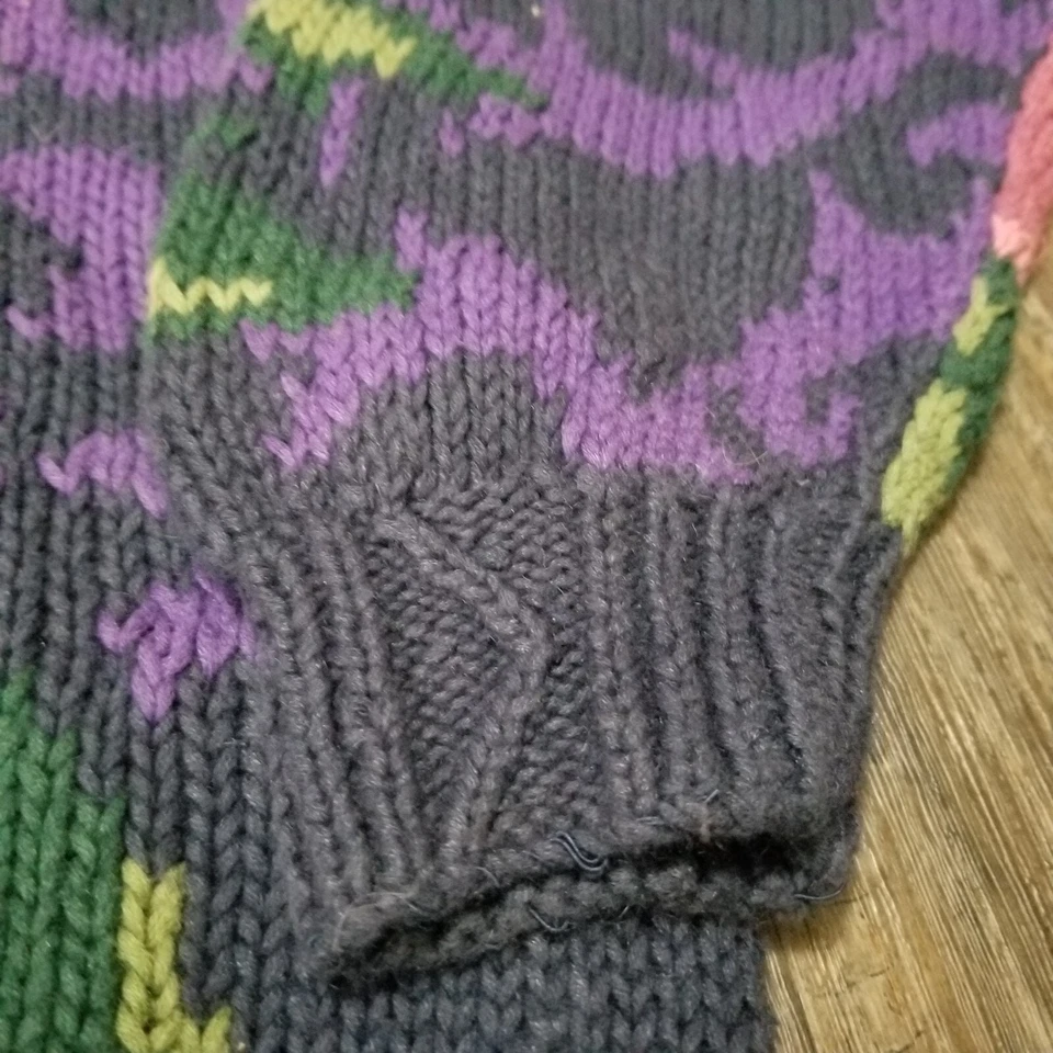 Suéter de lana tejido a mano Woolrich vintage para mujer XL púrpura flores florales Foto 2 de 4