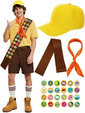 26 Pcs Halloween Costume Set Yellow Hat Satin Sash Square Scarf Badge Pins