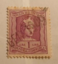 MARCA DA BOLLO-IMPOSTA SULL'ENTRATA-1 LIRE-1949-FILIGRANA RUOTA