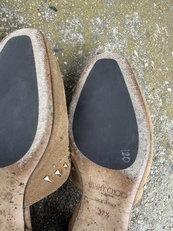 Jimmy Choo beige suede studded embellished Ballet Flats 7.5 - Image 3 of 4