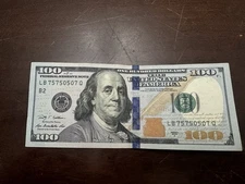 Fancy Serial Number US $100 Dollar Bill LB 75750507 Q Trinary Note!