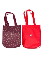 Lululemon Reusable Shopper Tote Bags Red Burgundy Logo Set Of 2