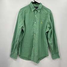 Ralph Lauren Mens Green Plaid Classic Fit Button Down Shirt Large Long Sleeve