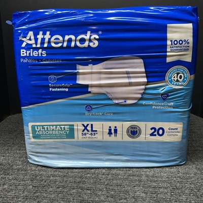 Attends Briefs Ultimate Absorbency Size XL- 58 -63  . 20 Count Pack.