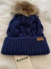 Image of Barbour Womens Penshaw Beanie / Bobble Hat New Navy