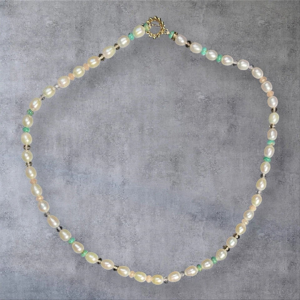 Chan Luu Freshwater Pearls Turquoise Crystals 17" Necklace Signed EUC Gorgeous - Image 3 of 4