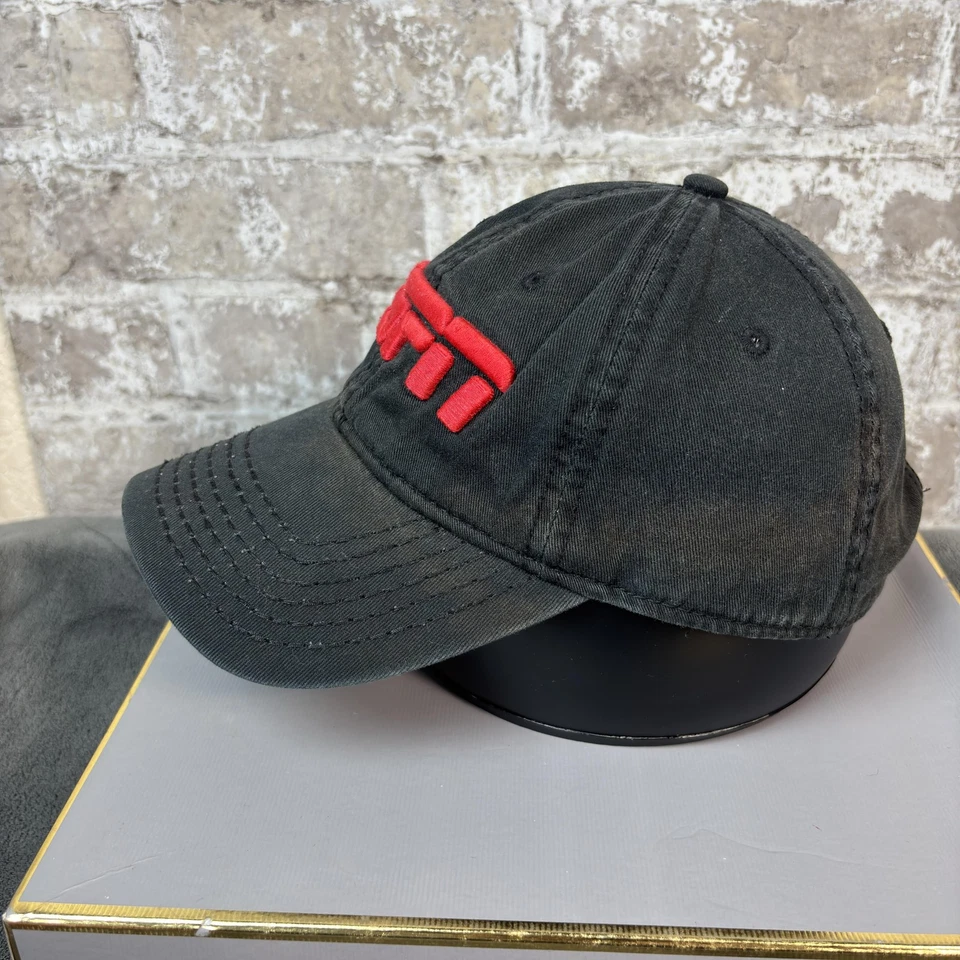 ESPN Hat Cap Strap Back Mens One Size Black Red Embroidered Dad Cap Baseball - Image 2 of 4