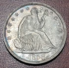 1858 Seated Liberty Half Dollar Choice AU+ Near BU UNC Orig Toning Silver Coin