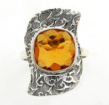 2CT Natural Golden Citrine 925 Solid Genuine Sterling Silver Ring Sz 8.5 B13-3