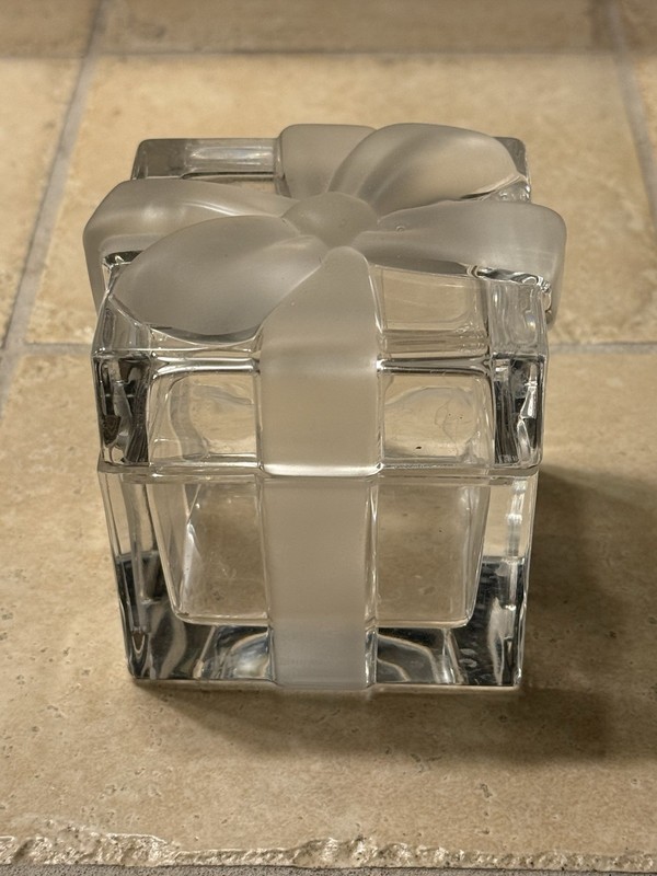 TIFFANY & CO CRYSTAL GLASS GIFT BOX FROSTED RIBBON BOW TRINKET JEWELRY BOX