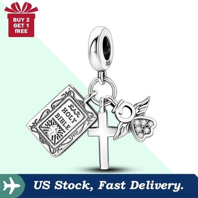 KUNSIR 925 Sterling Silver Christian Cross Charm Pendant For Bracelets DIY Charm