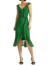 Veronica Beard Green Floral 100% Silk Midi Amal Dress, Size 0