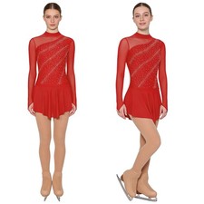 Womens Outfits Long Sleeve Dancewear Ballet Costume Roller Dress Shiny Mesh