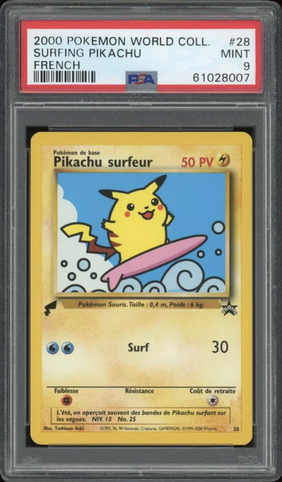 2000 Pokemon FRENCH World Collection Promo Pikachu Surfeur-Surfing 28 PSA 9 MINT