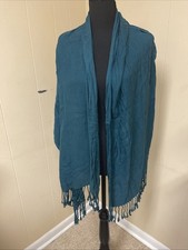 Shawl, Scarf Teal One Size Fits All With Fringe Bottom