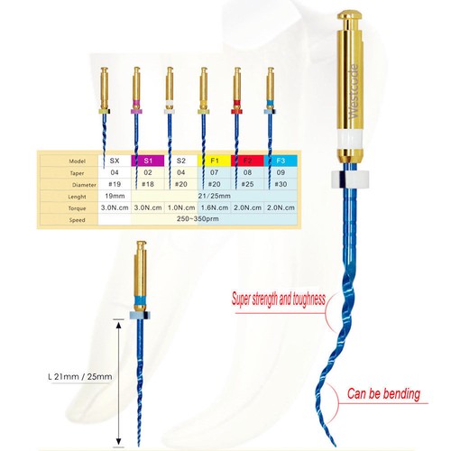 6 Pezzi Uso Motore Dentale Canale Radice Endo Niti Lime Rotanti Calore Attivato 19/25MM - Foto 10 di 26