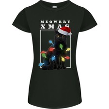 Camiseta Meowy Árbol de Navidad Divertido Gato Navidad Mujer Corte Pequeño