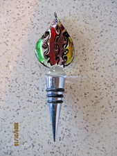 BLOWN GLASS WINE BOTTLE STOPPER, 5.5" HIGH, BEAUTIFUL RAINBOW OF COLORS, VG