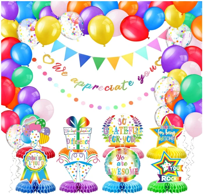 Foilswirl Multicolor Empleado Jubilación Apreciación Fiesta Decoraciones Set Foto 3 de 4