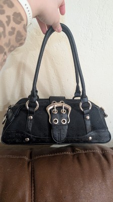 GUESS Black Monogram Shoulder Bag Silver Buckle Accent Logo for Women