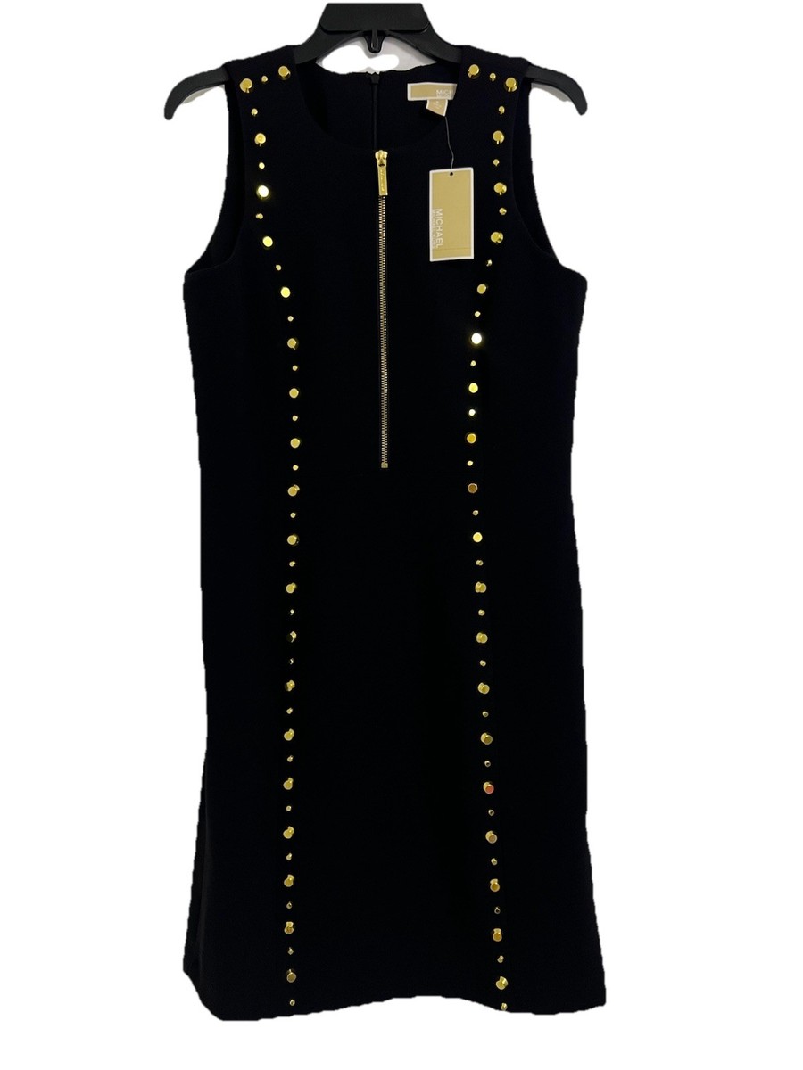 $225 Michael Kors Dress Sz 6 Black Gold Studded Sleeveless Knee Length  Cocktail | eBay