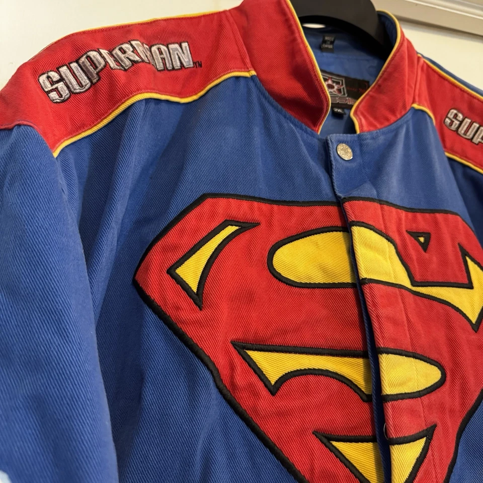 Vintage 2000s Y2K Superman Justice League DC Comics JH Design Racing Jacket 2XL - Image 3 of 4