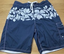 Speedo Swim Trunks Men's Size L Navy Blue White Swimsuit Large Beach Shorts