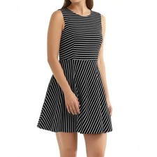 NWT J.Crew Womens Size 8 Black White Striped Fit Flare Dress Classic Preppy