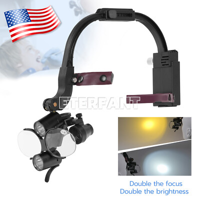 ETERFANT 3.5X Dental Surgical Headband Binocular Loupes+5W LED Head Light 2Leds