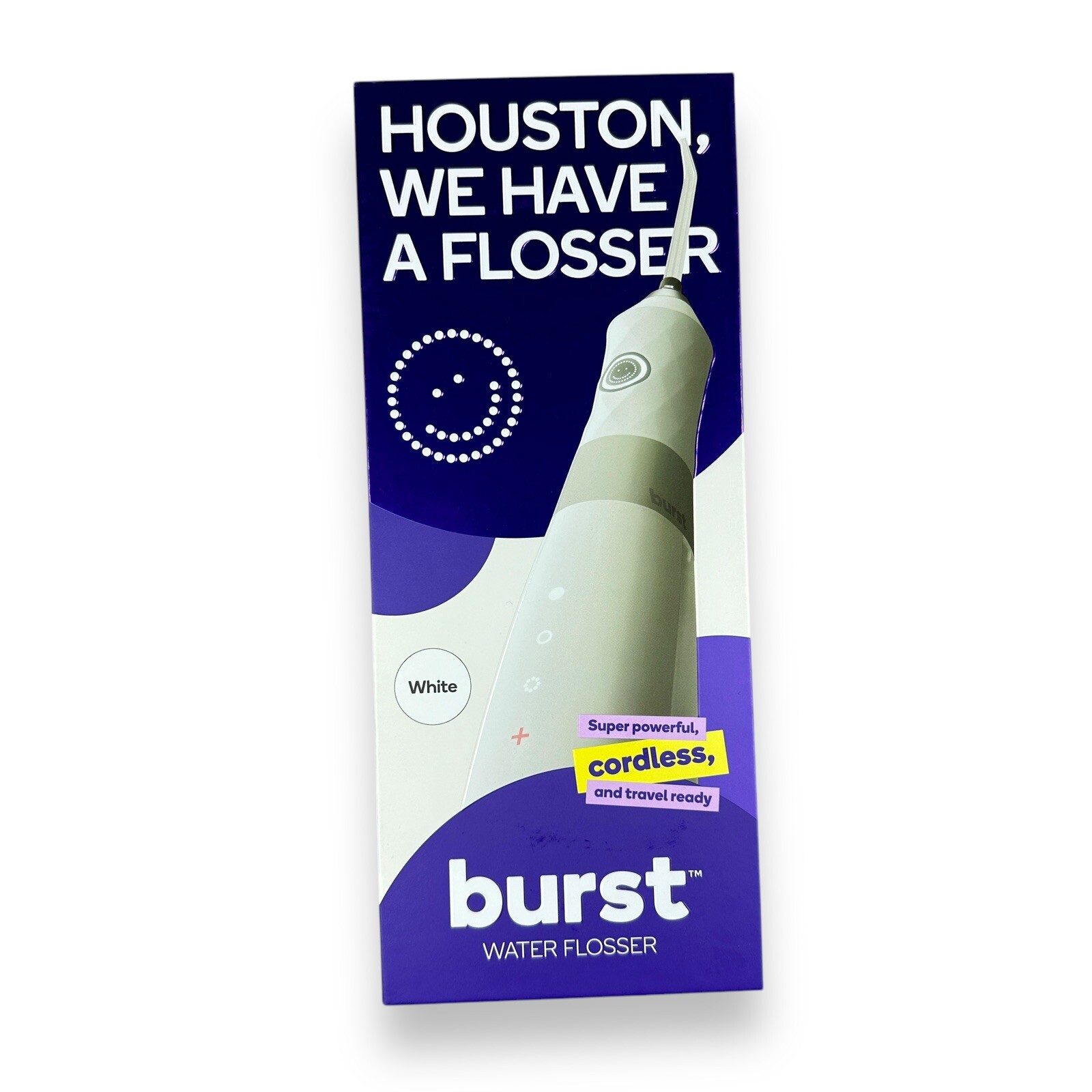 New Burst Water Flosser Electric Cordless Water 3 Modes w/ Travel Bag NIB White