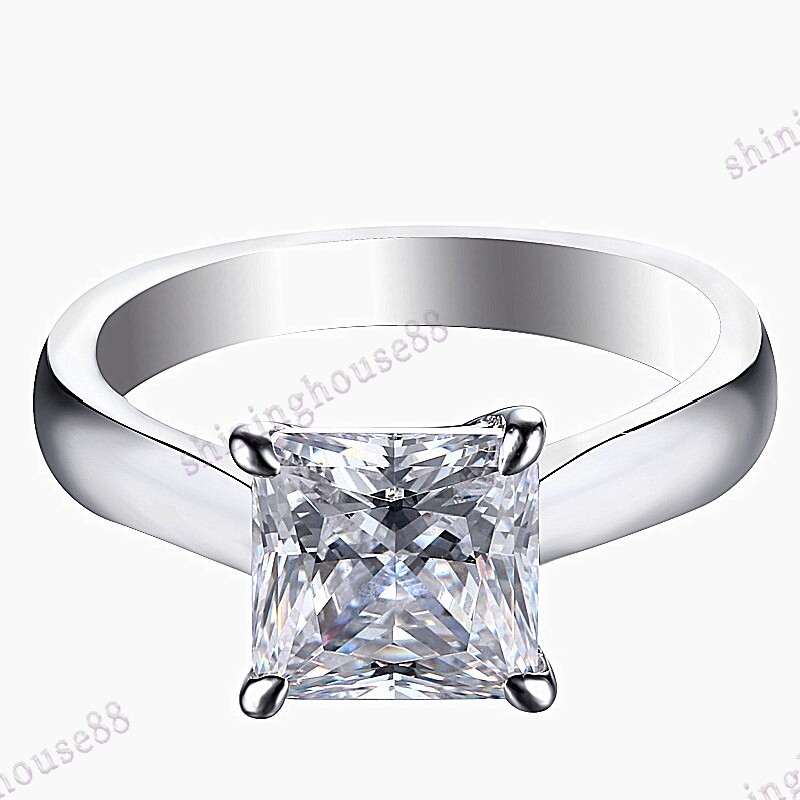 Engagement Wedding Ring Sterling Silver Plate 7x7mm Cubic Zirconia Handcrafted
