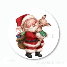 Santa with Reindeer Christmas Scrapbook Stickers Favors Labels Envelope Seals