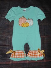 Boutique Pumpkin Baby Girls Blue Short Sleeve Romper Jumpsuit