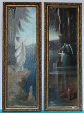 GERMAINE DAWIS ELEVE D'HENNER 2 PEINTURES SYMBOLISTES 189?