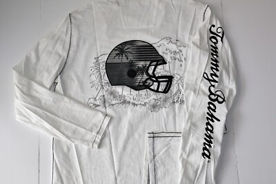 Tommy Bahama T Tee Lux Shirt Wave Rush Football Embroidered White LS Medium M