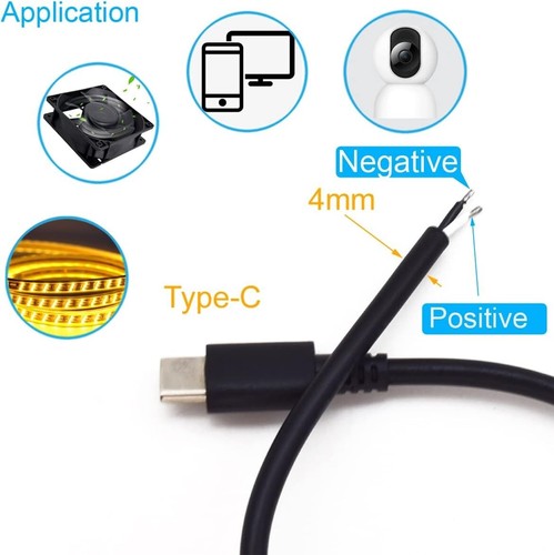 5pcs USB Type-C Male Pigtail Cables 10inch DIY Power Cord 3A Black - Picture 9 of 10