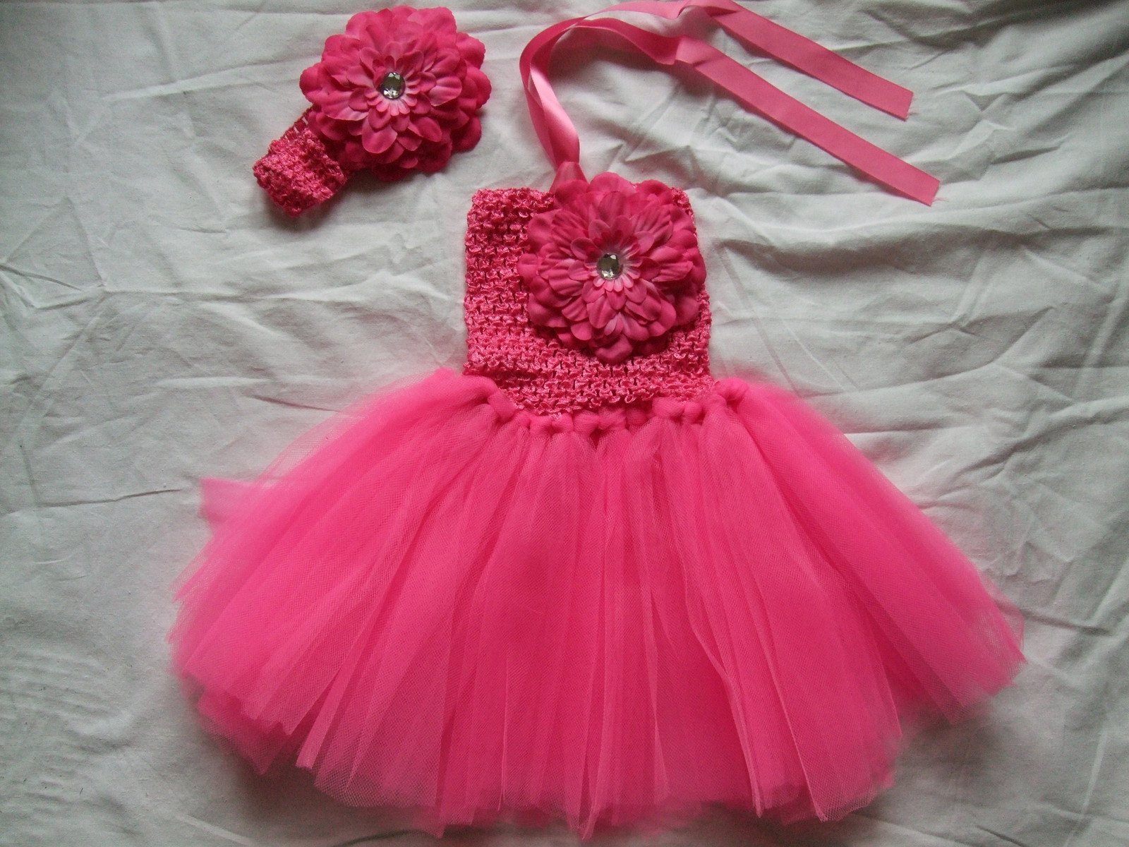 Robe de cérémonie fushia avec bandeau assorti pour bébé fille de 1 à 2 ans