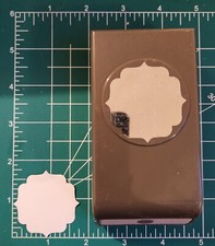 Stampin' Up Flat style paper punch. Fancy Label Bracket 1 3/4" works Great 