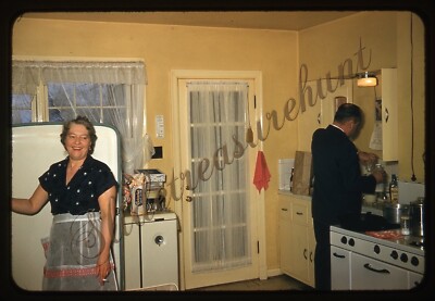 Women Smoking Cigarette Kitchen Americana 1950s 35mm Slide Red Border  Kodachrome